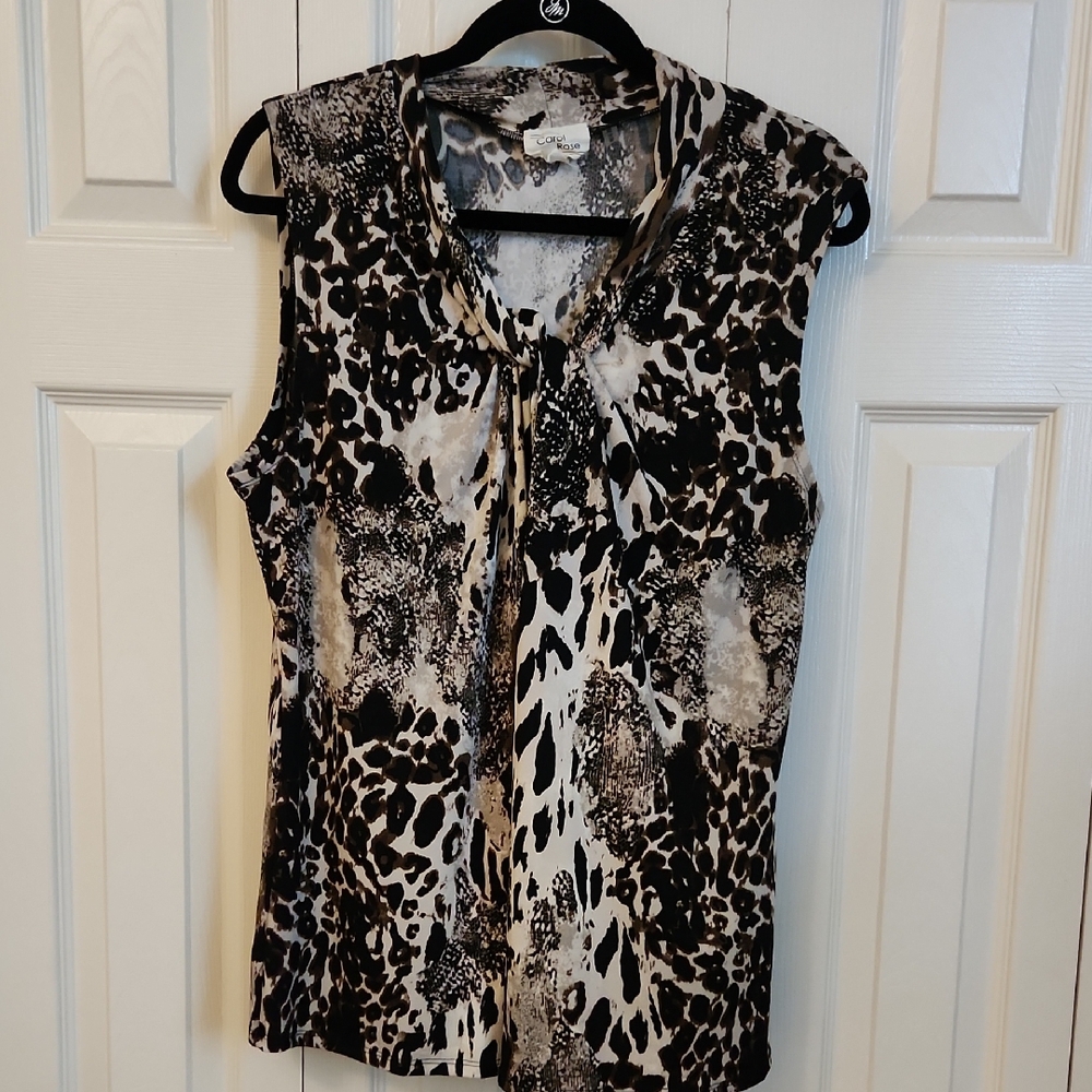 Carol Rose Black, White Brown Animal Print Sleeveless Top